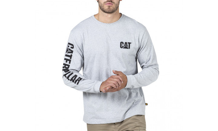 CAT Trademark Banner Long Sleeve Tee - Heather Grey