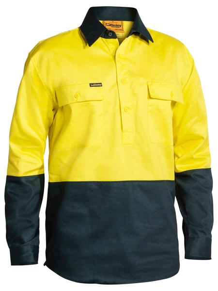 Bisley HI VIS Closed Front Drill Shirt