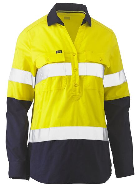 WOMENS TAPED HI VIS STRETCH CLOSED FRONT SHIRT