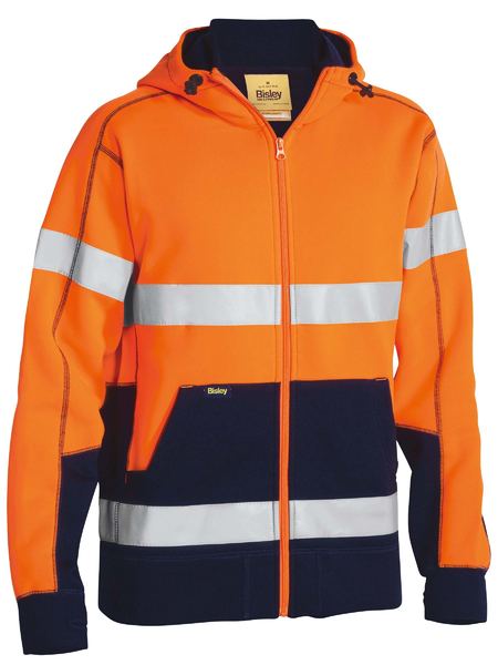 bisley Taped HI Vis Zip Fleece Hoodie With Sherpa Lining