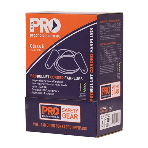 Pro Choice Probullet Disposable Earplugs Corded - BOX 100