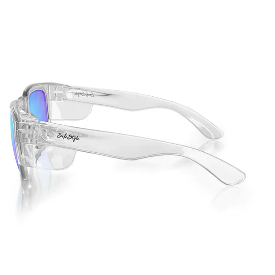 Safestyle Fusions Clear Frame Mirrors Blue Polarised Lens