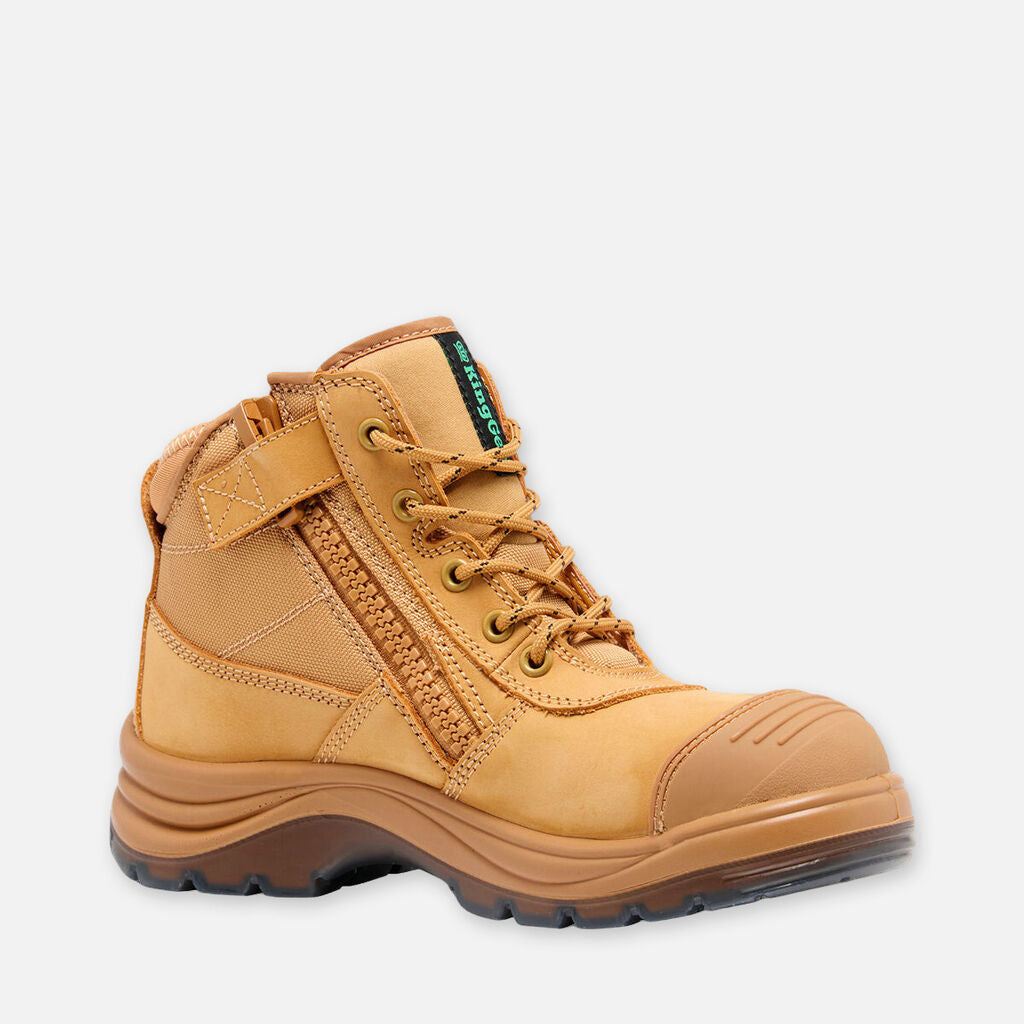 KINGGEE TRADIE WOMEN'S ZIP/LACE STEEL CAP WORK BOOTS 5" - WHEAT