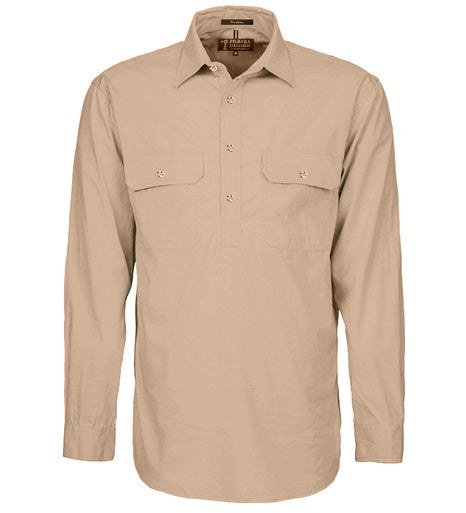 Mens Pilbara Closed Front L/S Shirt (S-L)