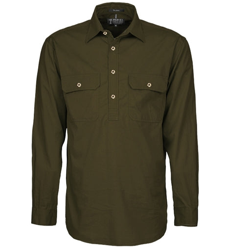 Mens Pilbara Closed Front L/S Shirt (S-L)