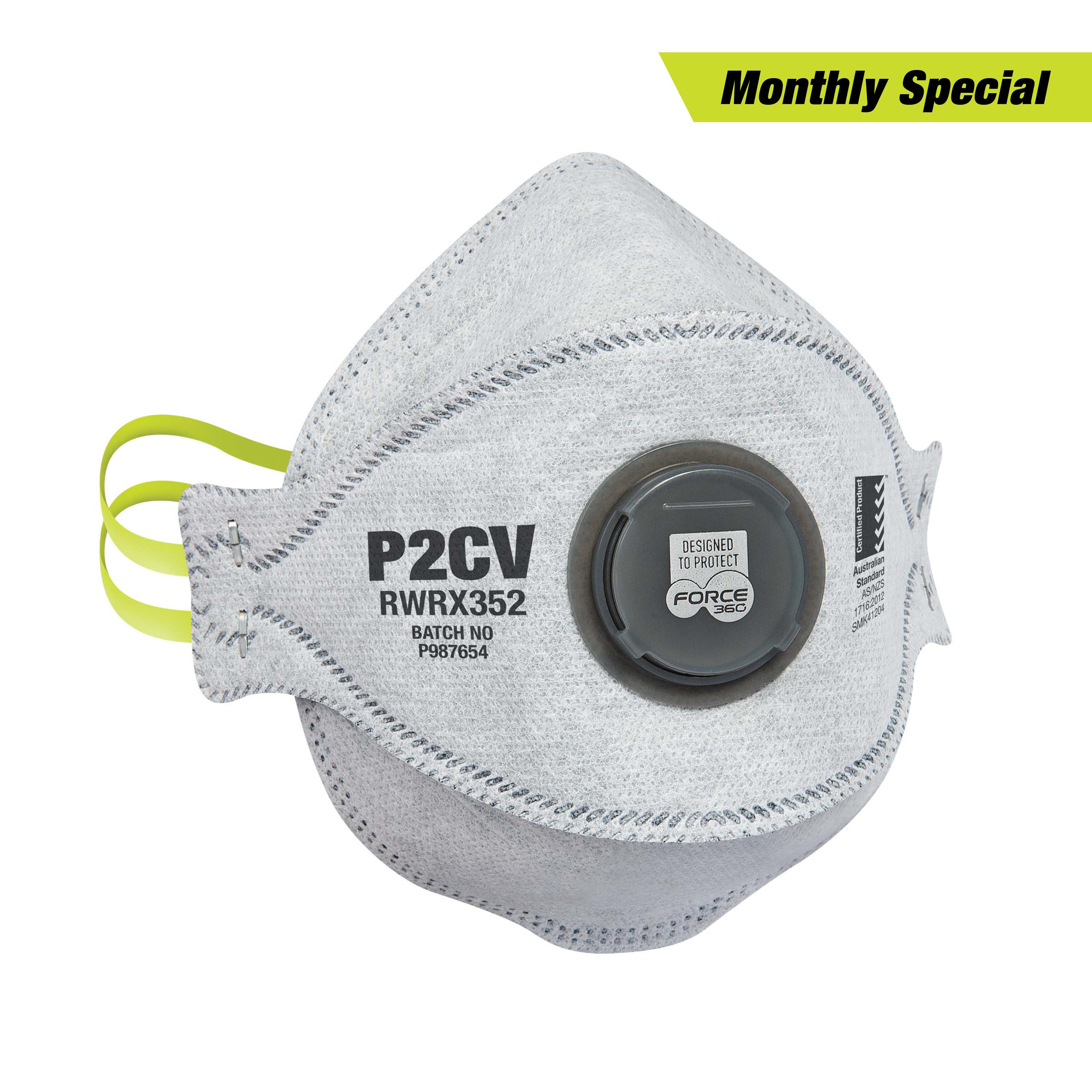 Force360 P2 Flat Fold Carbon Valved Disposable Respirator (10 per box)