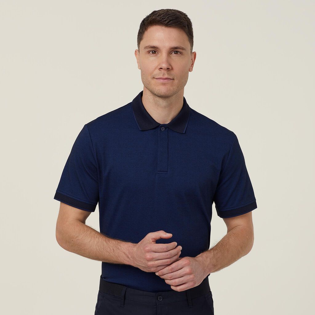 TEXTURED COTTON POLY SHORT SLEEVE POLO