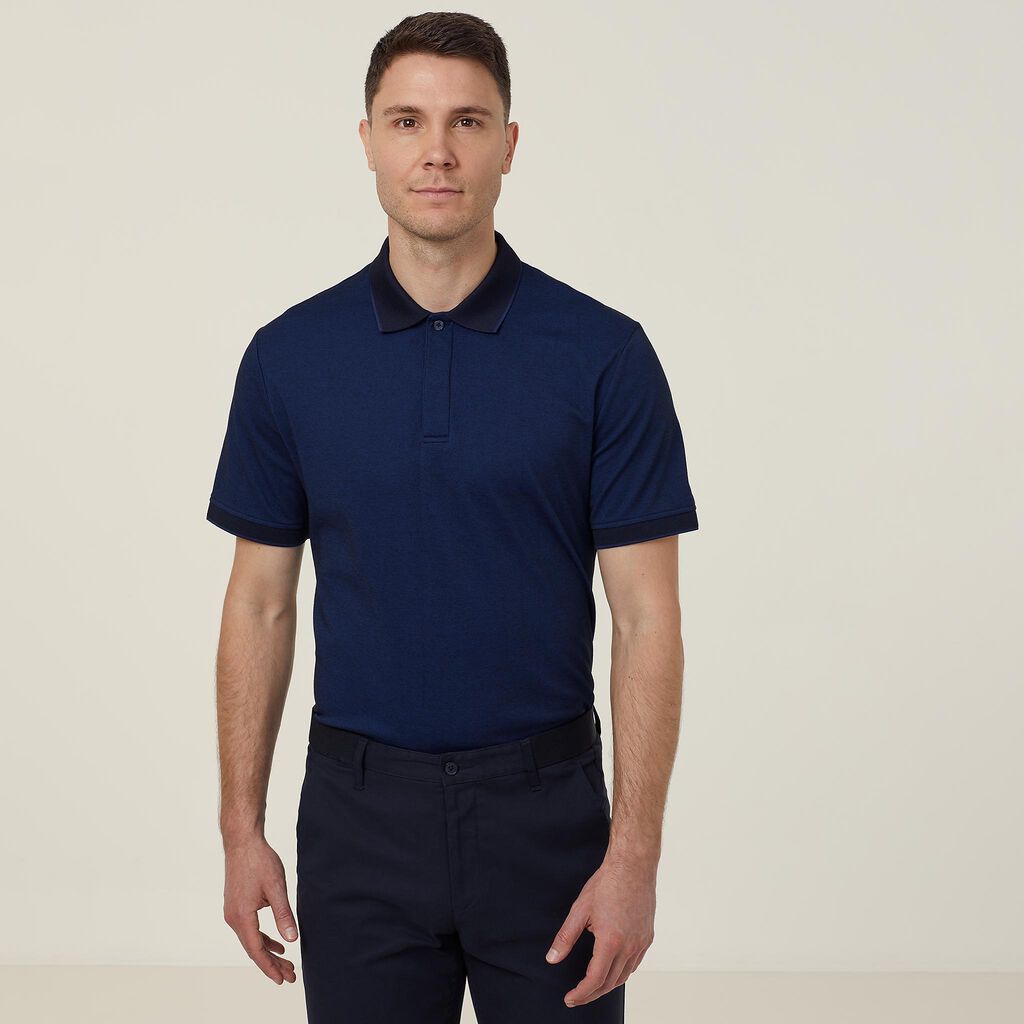 TEXTURED COTTON POLY SHORT SLEEVE POLO