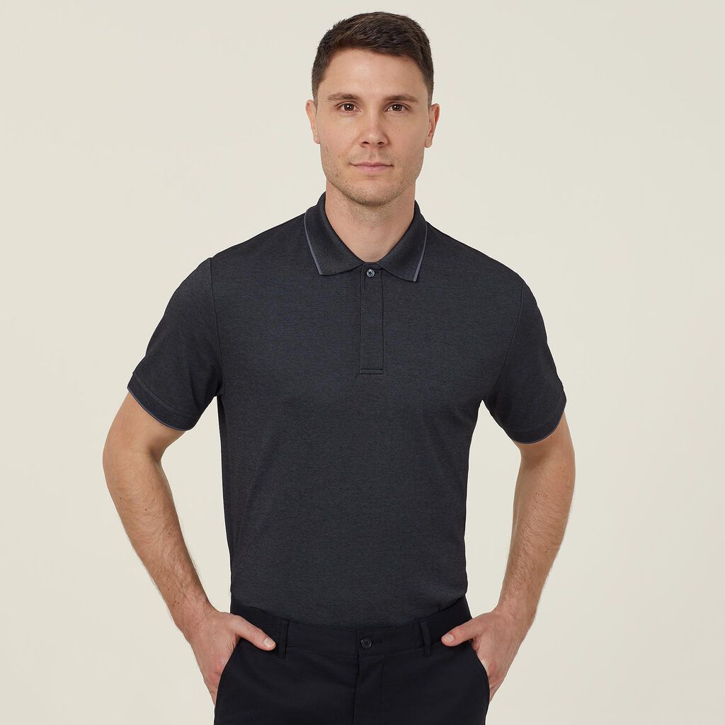 TEXTURED COTTON POLY SHORT SLEEVE POLO