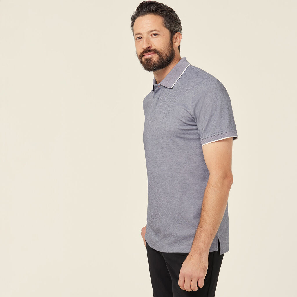 TEXTURED COTTON POLY SHORT SLEEVE POLO