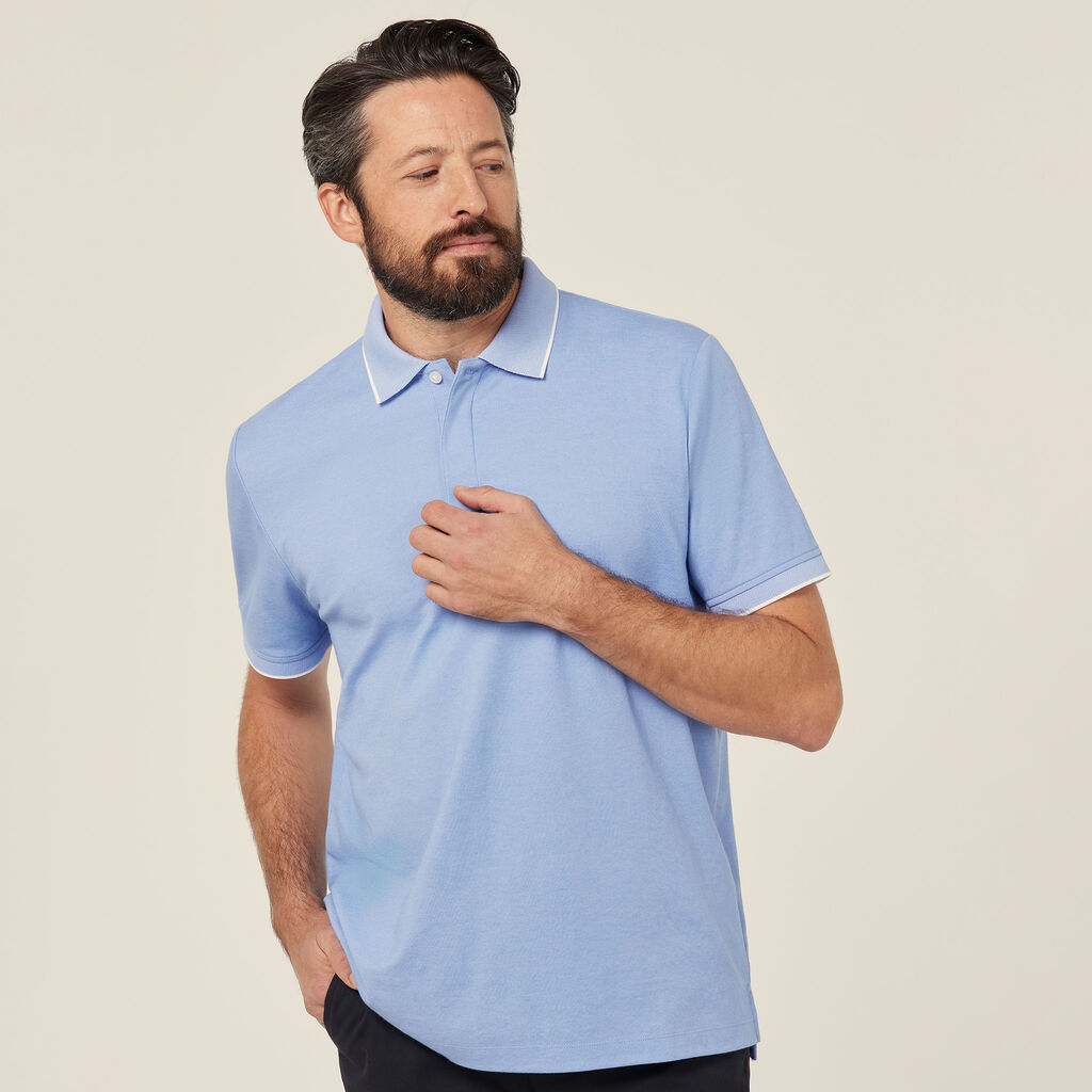 TEXTURED COTTON POLY SHORT SLEEVE POLO