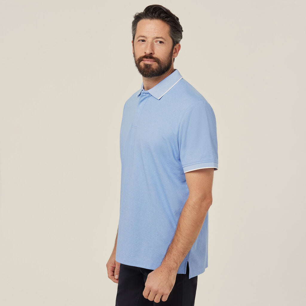 TEXTURED COTTON POLY SHORT SLEEVE POLO