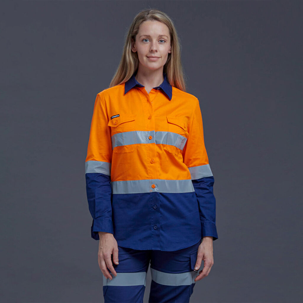 King Gee WC2 Wmns Hi Vis Ref Spliced Shirt L/S