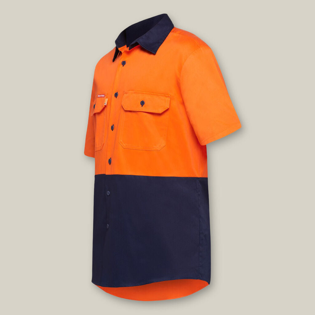 HardYakka Core Hi-Vis Light Weight Vented Short Sleeve Cotton Shirt