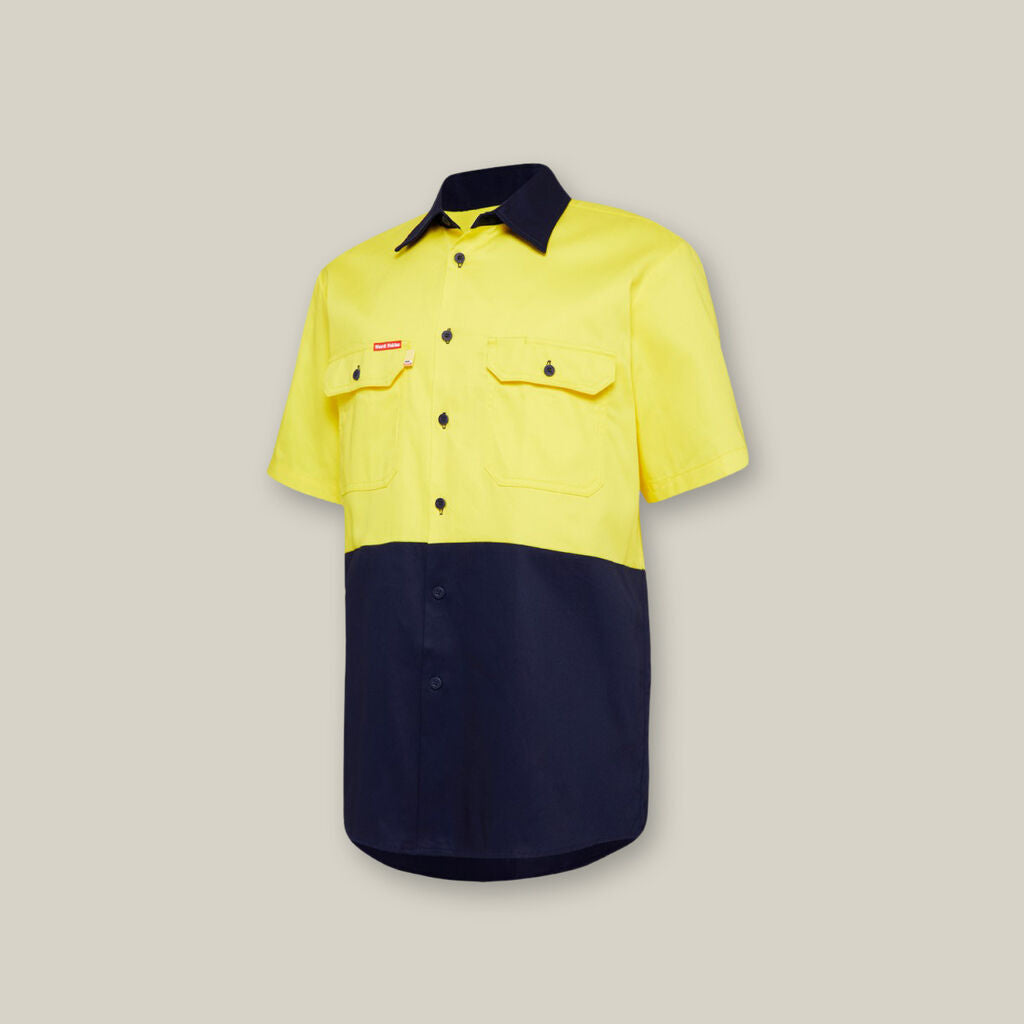 HardYakka Core Hi-Vis Light Weight Vented Short Sleeve Cotton Shirt