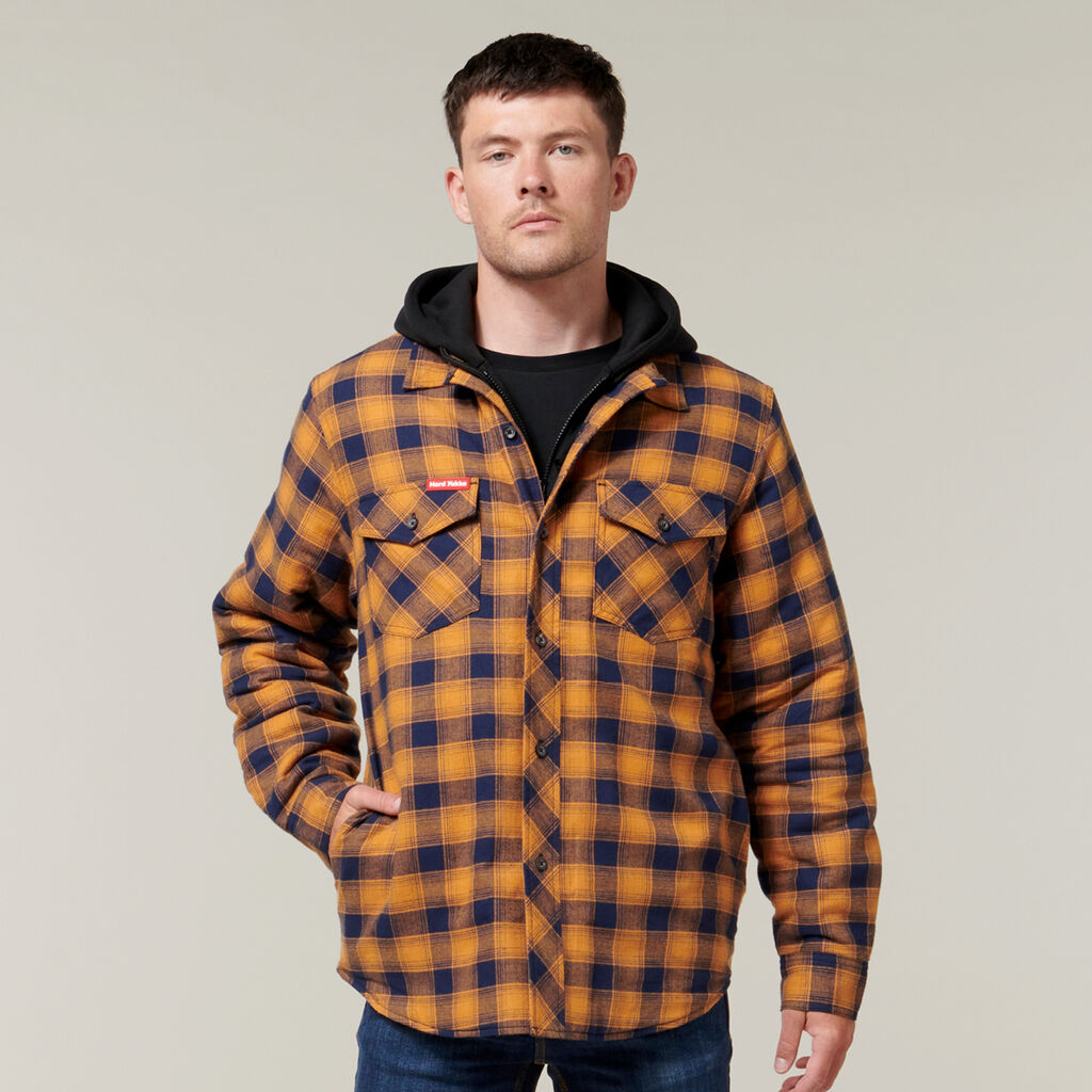 Hard Yakka Quilted Flannel Hooded Shacket