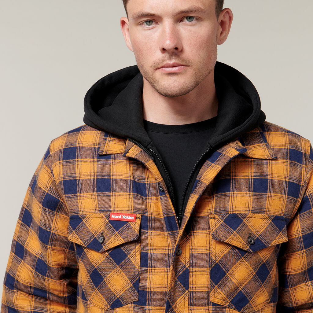 Hard Yakka Quilted Flannel Hooded Shacket