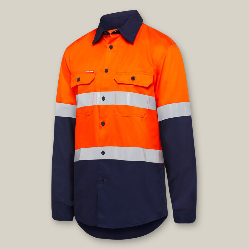 HardYakka Core Hi-Vis Long Sleeve 2 Tone Taped Vented Cotton Shirt