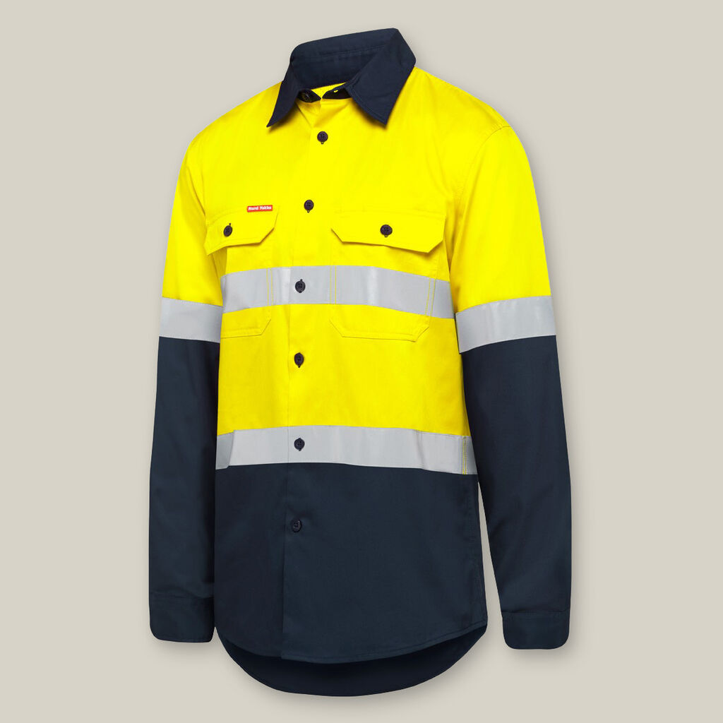 HardYakka Core Hi-Vis Long Sleeve 2 Tone Taped Vented Cotton Shirt