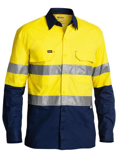 3M Taped Two Tone Hi Vis Cool Lightweight Mens Shirt Long Sleeve - BS6896